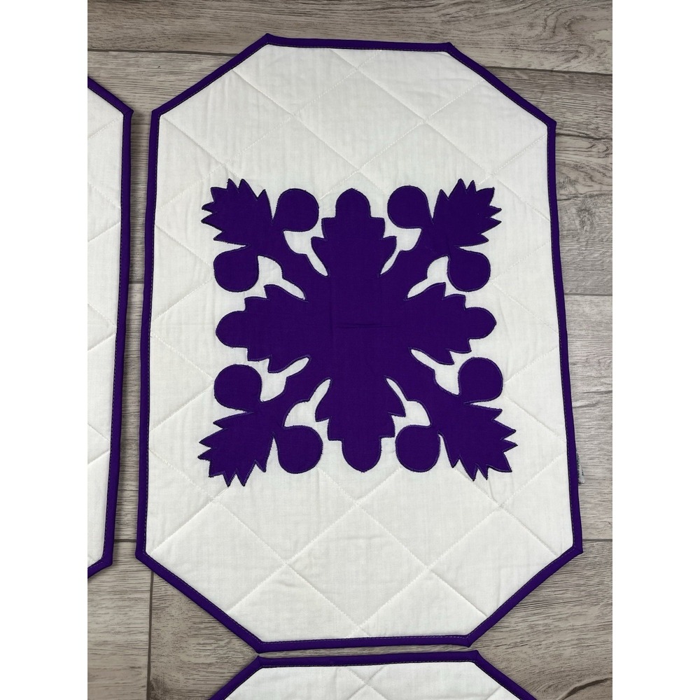 DBI Hawaii Inc Hawaiian Themed Placemats Quilted Set of 4 Purple White - NEW VTG - Picture 3 of 11